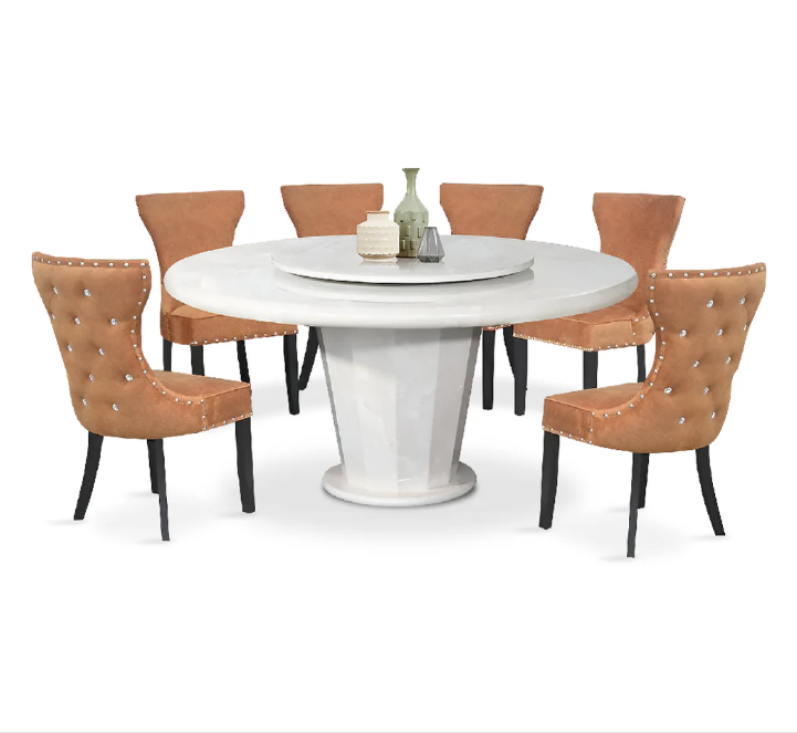 Aludra Modern Crystal Marble Dining Set (Available in 6-Seater & 8-Seater Options)