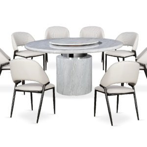 Chagutis II ContemporChagutis II Contemporary 8-Seater Marble Dining Set (1 Round Table + 8 Chairs)ary 8-Seater Marble Dining Set