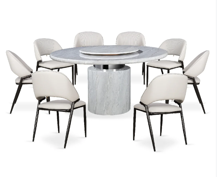 Chagutis II ContemporChagutis II Contemporary 8-Seater Marble Dining Set (1 Round Table + 8 Chairs)ary 8-Seater Marble Dining Set