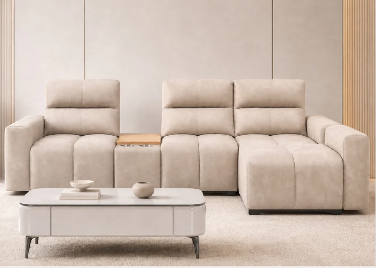 Cissy Modern Anti-Scratch L-Shape Sectional Sofa with Built-In Console Table