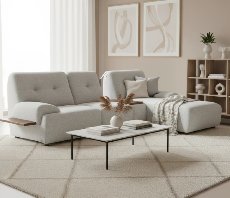 Coey Modern Tech-Integrated L-Shape Sectional Sofa with Smart Console Table (Pastel Grey) - Image 2