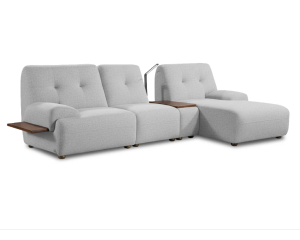 Coey Modern Tech-Integrated L-Shape Sectional Sofa with Smart Console Table (Pastel Grey)