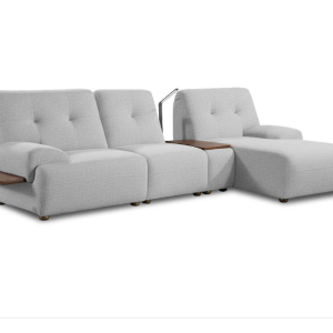 Coey Modern Tech-Integrated L-Shape Sectional Sofa with Smart Console Table (Pastel Grey)