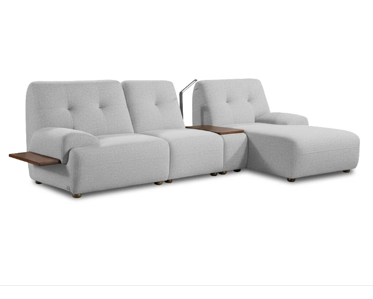 Coey Modern Tech-Integrated L-Shape Sectional Sofa with Smart Console Table (Pastel Grey)