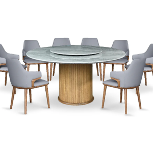 Kash Luxury 8-Seater Marble Dining Set with Lazy Susan (1 Table + 8 Chairs)