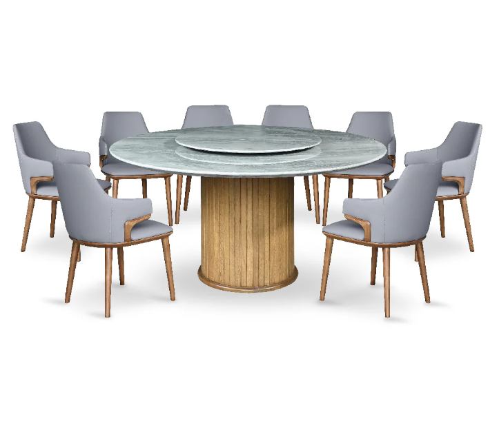 Kash Luxury 8-Seater Marble Dining Set with Lazy Susan (1 Table + 8 Chairs)