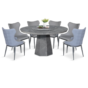 Mercede Contemporary Marble Dining Set (1 Round Table + 6 Chairs)