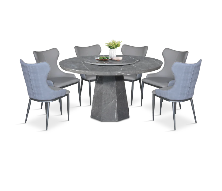 Mercede Contemporary Marble Dining Set (1 Round Table + 6 Chairs)