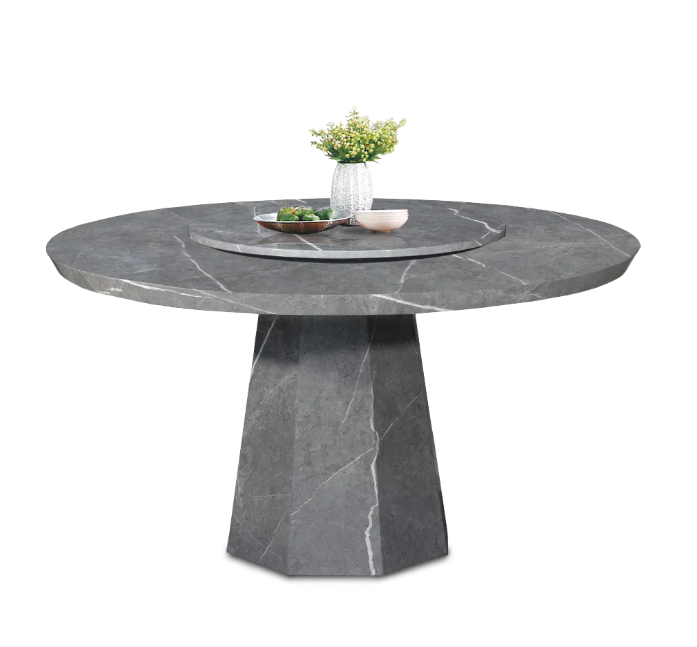 Mercede Contemporary Marble Dining Set (1 Round Table + 6 Chairs) - Image 2