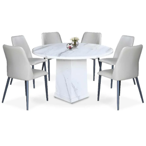 Numan Modern Round Marble Dining Set (1 Table + 6 Chairs)