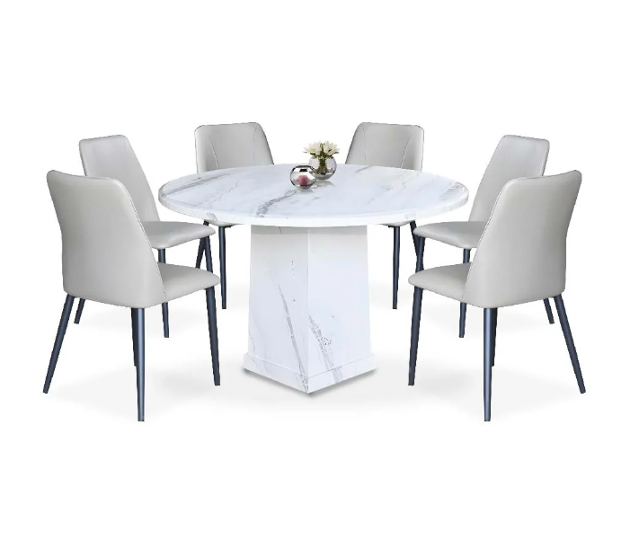 Numan Modern Round Marble Dining Set (1 Table + 6 Chairs)