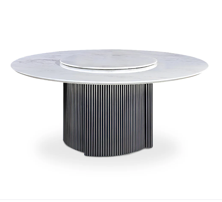Rose Rainbow Luxury Natural Marble Dining Set with Motorized Lazy Susan (1 Table + 6 Chairs) - Image 4