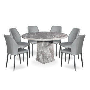 Jilann Modern Round Marble Dining Set (1 Table + 6 Chairs)