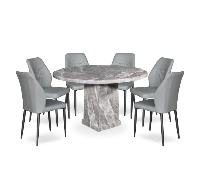 Jilann Modern Round Marble Dining Set (1 Table + 6 Chairs)