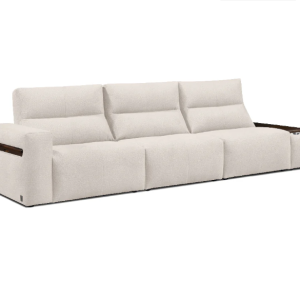Vasa Premium Modular 3-Seater Fabric Sectional Sofa with Smart Console & Retractable Table (Pastel Grey)