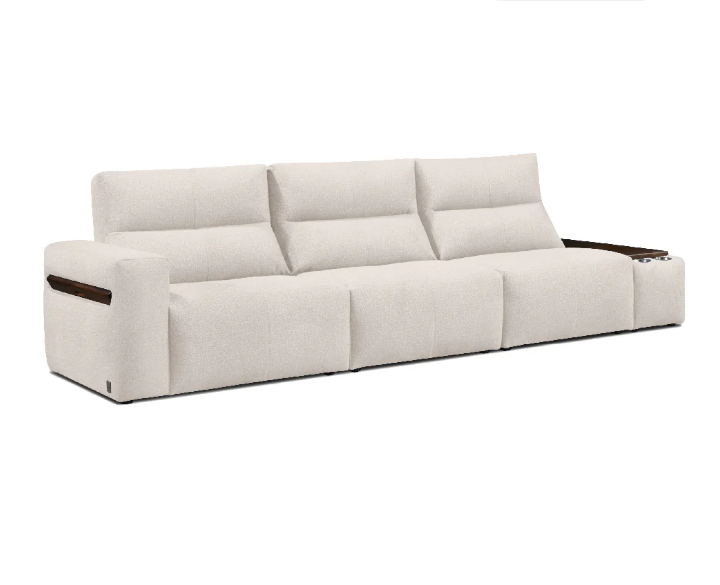 Vasa Premium Modular 3-Seater Fabric Sectional Sofa with Smart Console & Retractable Table (Pastel Grey)