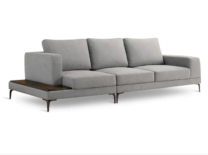 Volley Premium 3-Seater Fabric Sofa with Integrated Rubberwood Side Table - Image 3
