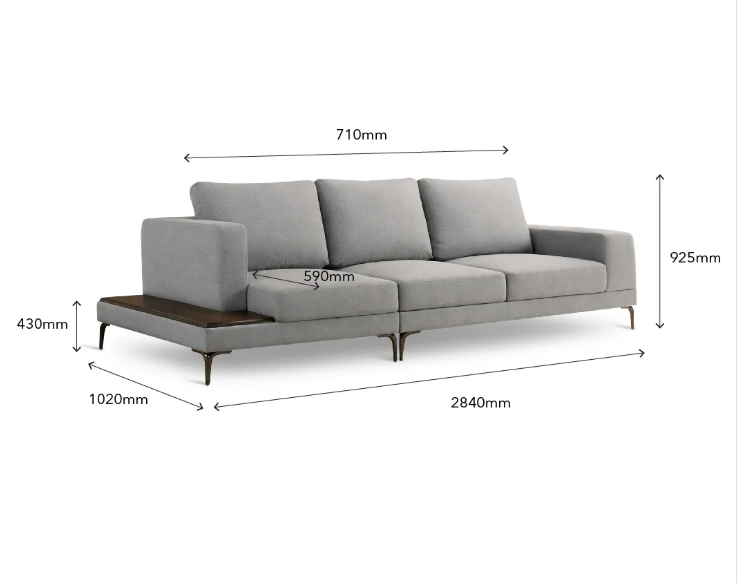 Volley Premium 3-Seater Fabric Sofa with Integrated Rubberwood Side Table - Image 4