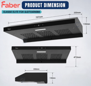 Faber Classo Elite Slim Kitchen Hood with Wave Sensor | 900 m³/h Suction | Twin Copper Motor | Tempered Glass Cooker Hood (LAVIN 2B/76BK)