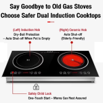 2-in-1 Dual Electric Cooker Hob | 2400W+2400W Induction & Infrared Ceramic Cooktop | Smart Touch Control & Child Lock | UK/SG Plug