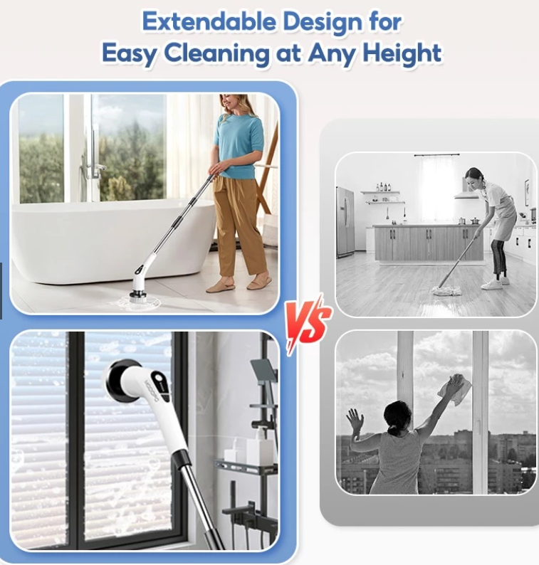 9-in-1 Cordless Electric Scrubber for Kitchen, Bathroom & Toilet Cleaning