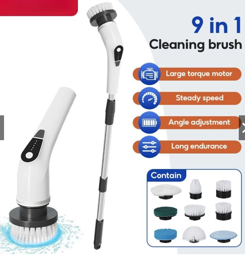 9-in-1 Cordless Electric Scrubber for Kitchen, Bathroom & Toilet Cleaning
