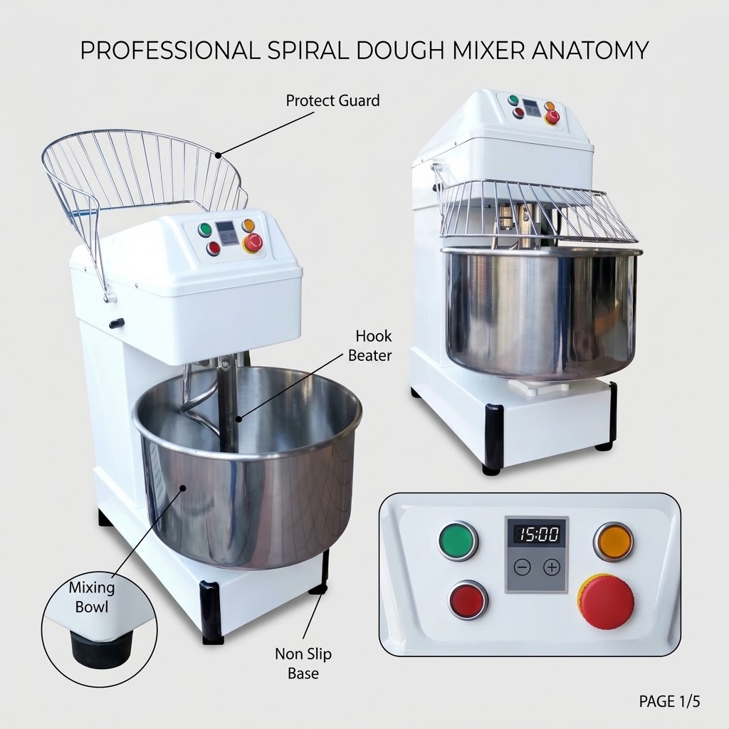 50L Dough Spiral 20KG Mixer 2400W